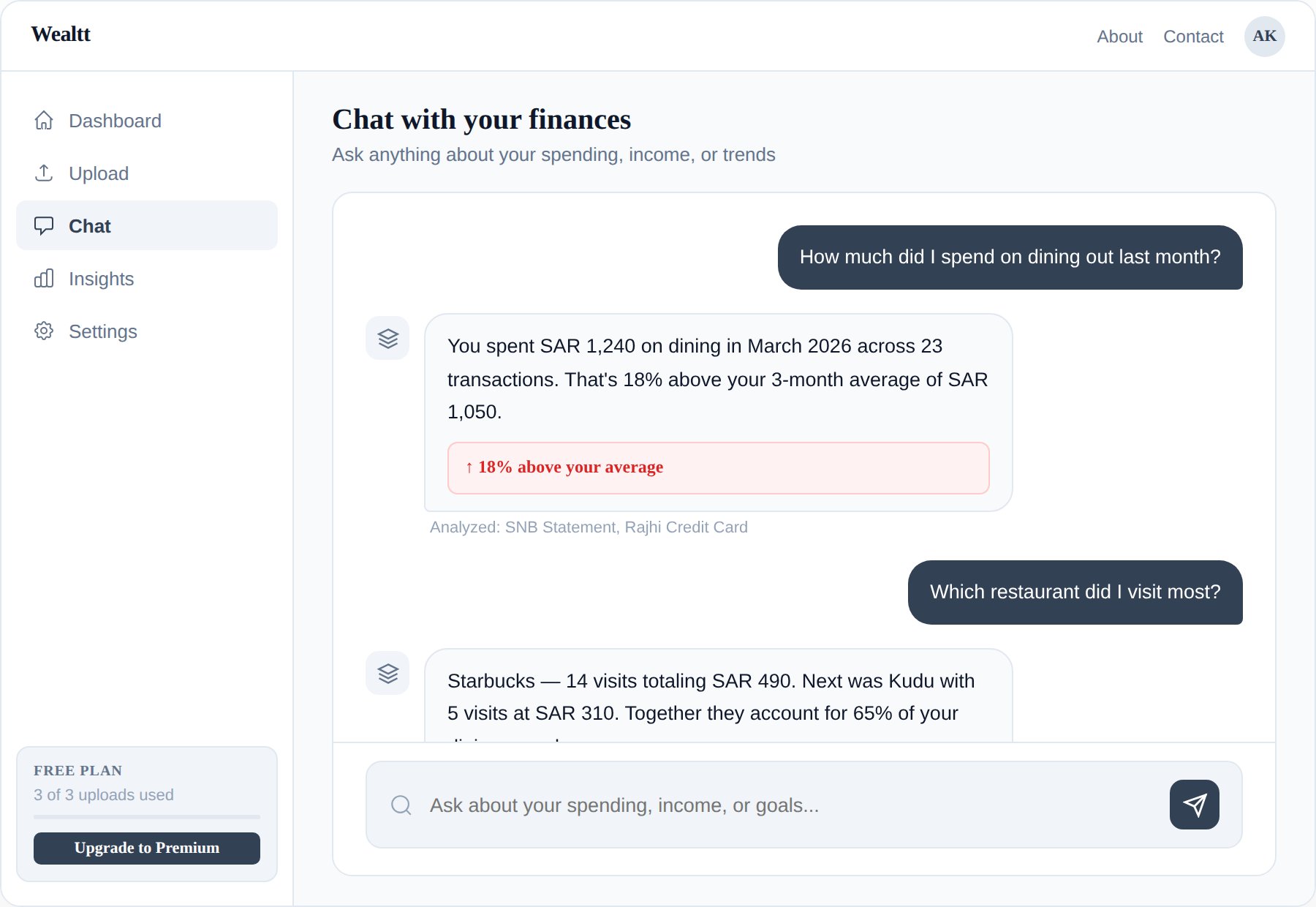 Wealtt chat interface
